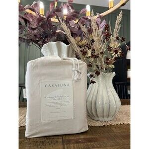 Queen 400 Thread Count Percale Sheet Set Natural - Casaluna NEW